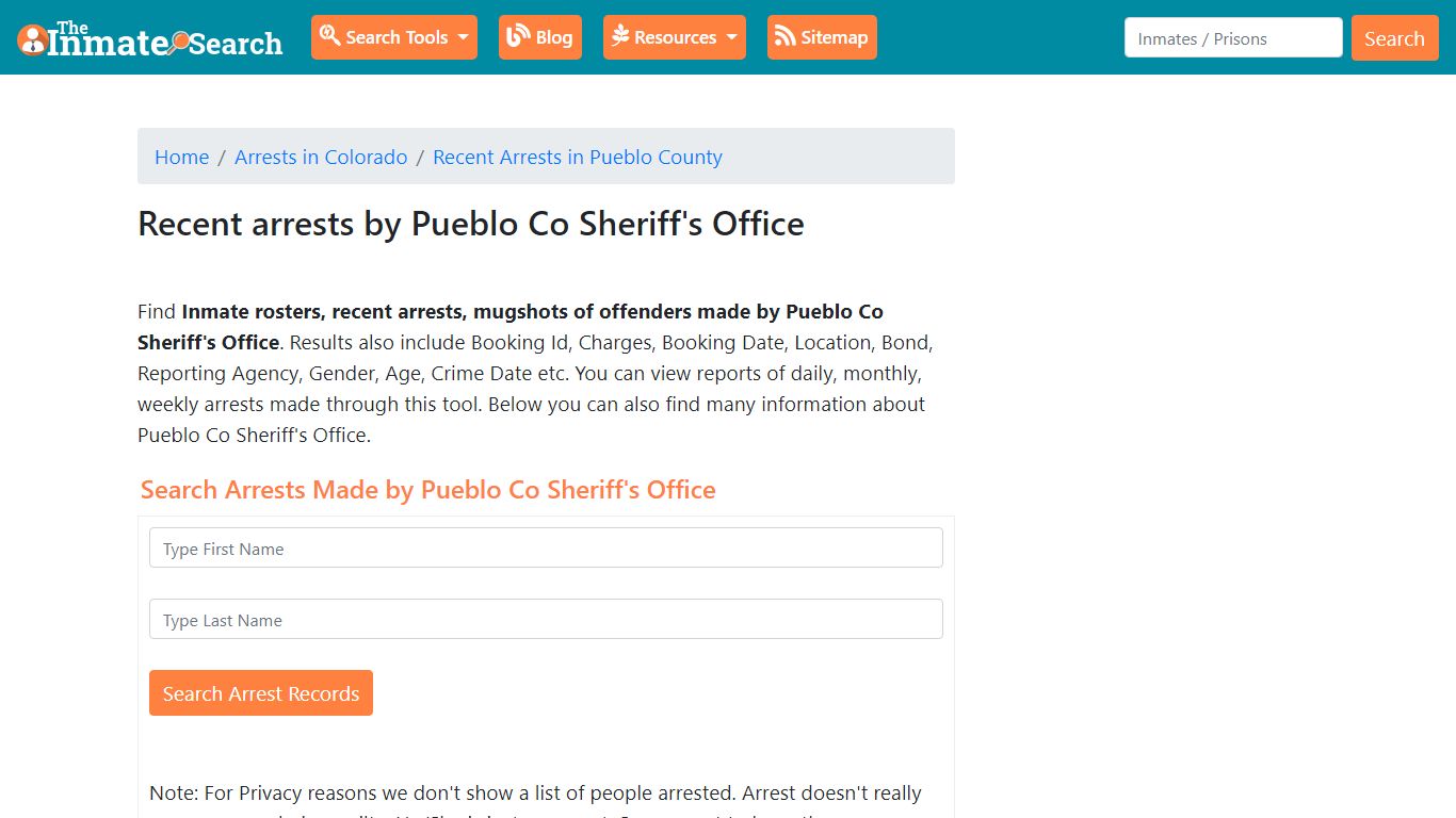 Recent arrests by Pueblo Co Sheriff's ... - The Inmate Search